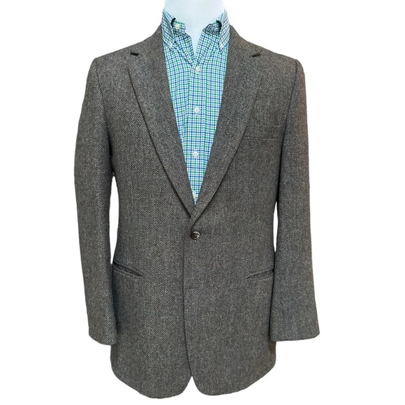 Vintage By Haggar Mens Brown Herringbone Wool Tweed Two Button Sport Coat Sz.42L